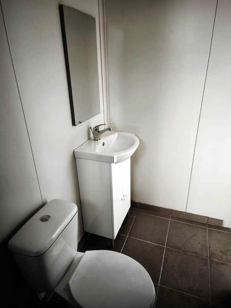 WC with vanity unit and mirror